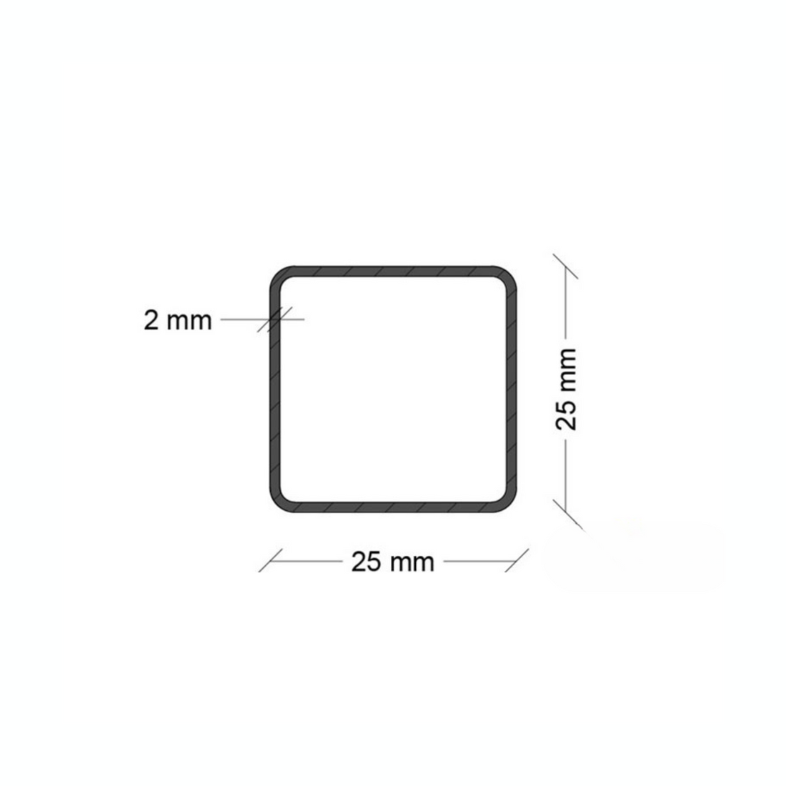 Tubolare Quadro 25x25 - Nero S235JR / Zincato DX51D - Profilato metallico per carpenteria e strutture