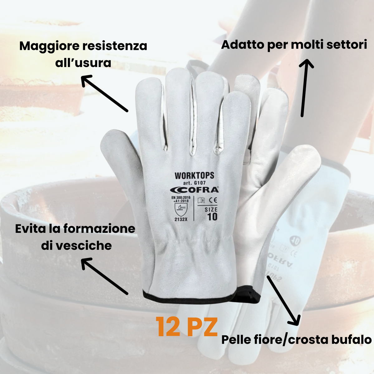 Worktops G107 Guanto Cofra protettivo in pelle fiore/crosta bufalo