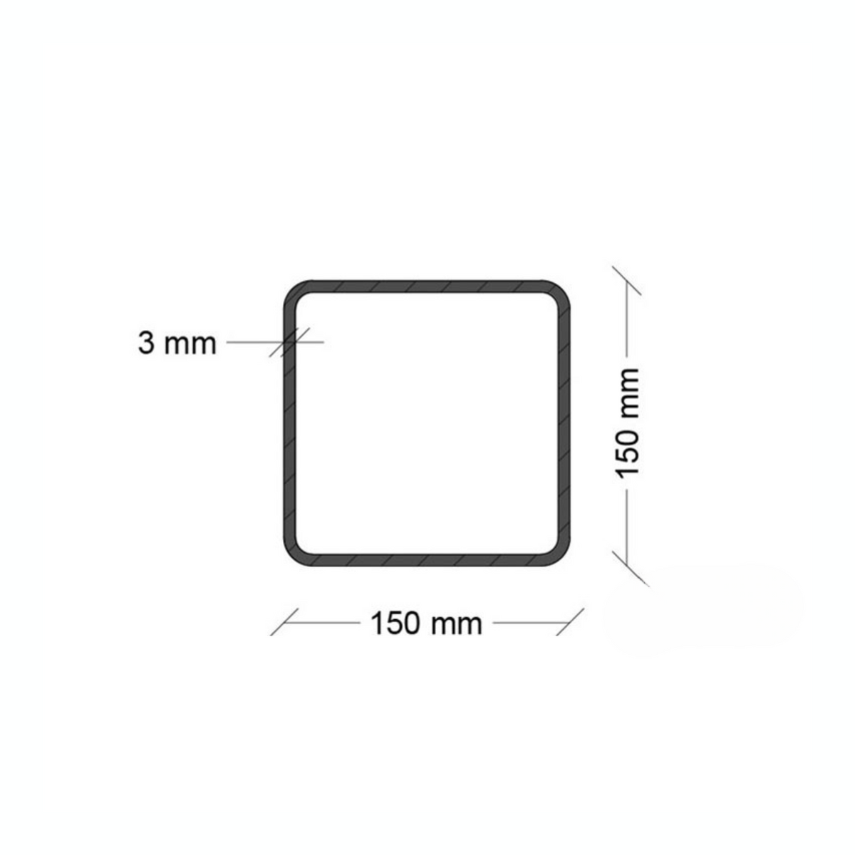Tubolare Quadro 150x150 - Nero S235JR / Zincato DX51D - Profilato metallico per carpenteria e strutture