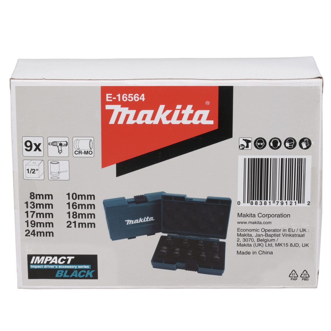 Set 9 chiavi a bussola Impact Black E-16564 attacco 1/2" quadro.