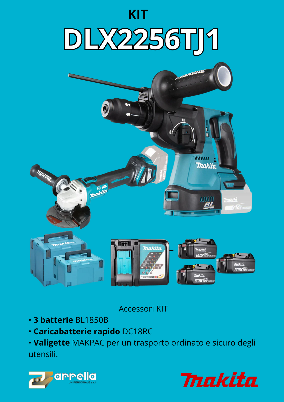 Set Elettroutensili Makita DLX2256TJ1 18V 5Ah