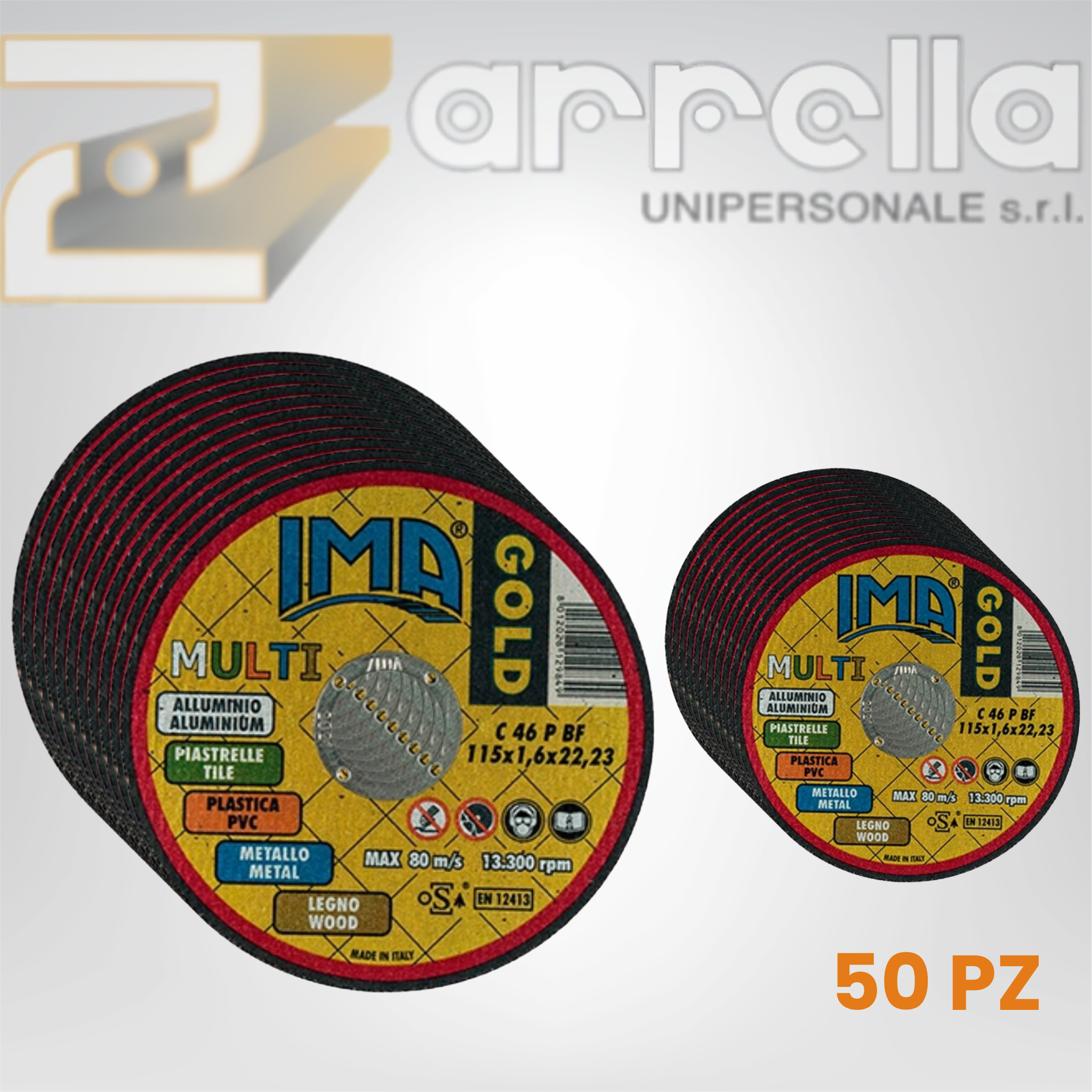 CONFEZIONE 50 DISCHI IMA GOLD MULTI PER MATERIALI DIVERSI COME ALLUMINIO, PIASTRELLE, PLASTICA, METALLO E LEGNO