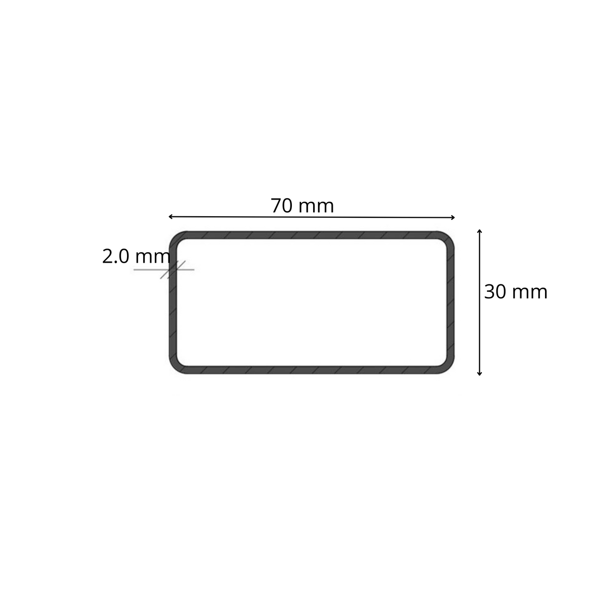 Tubolare Rettangolare 70x30 - Nero S235JR / Zincato DX51D - Profilato metallico per carpenteria e strutture