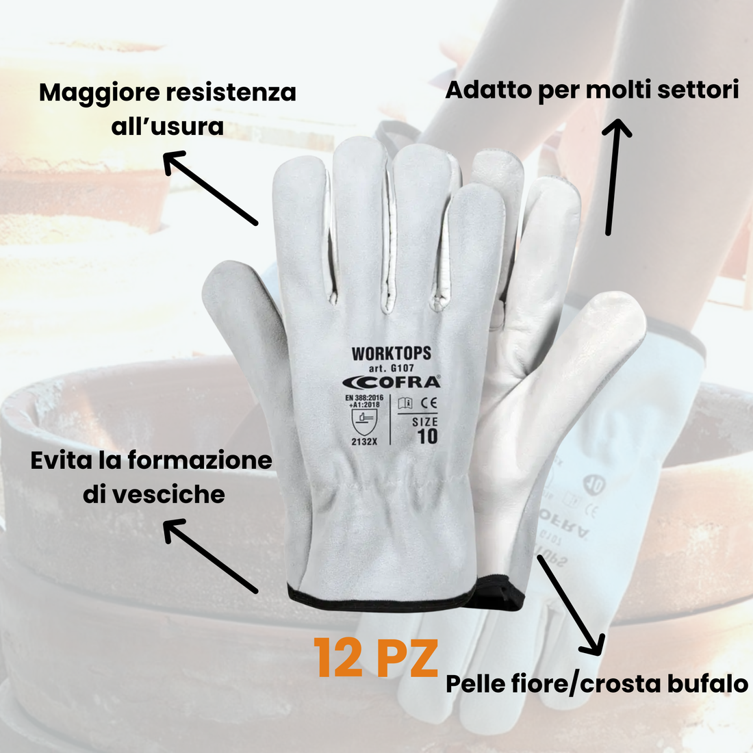 Cofra Guanto protettivo in pelle fiore/crosta bufalo Modello Worktops G107