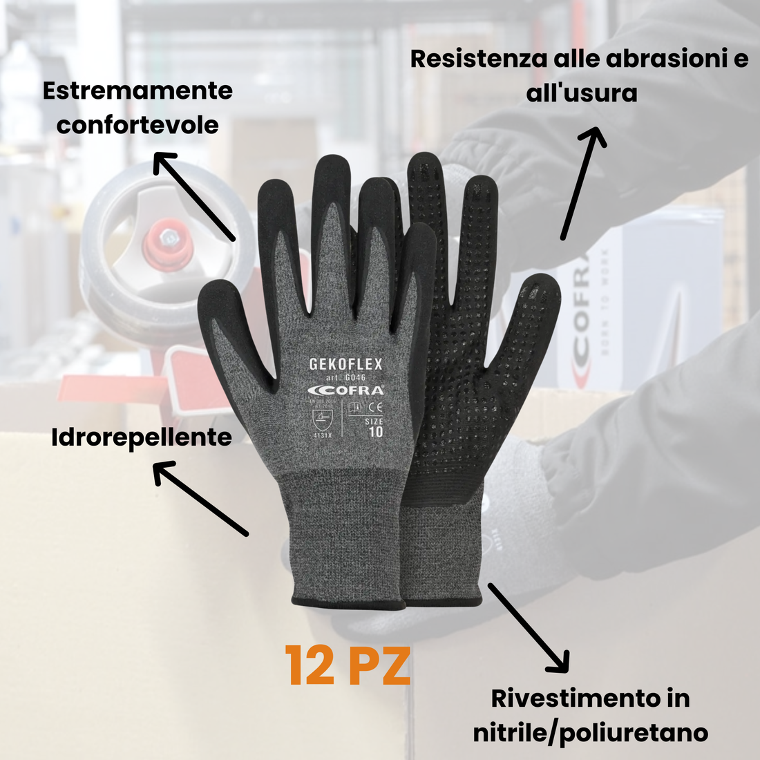 Cofra Guanto in nitrile puntinato con fodera idrorepellente Modello Gekoflex G046